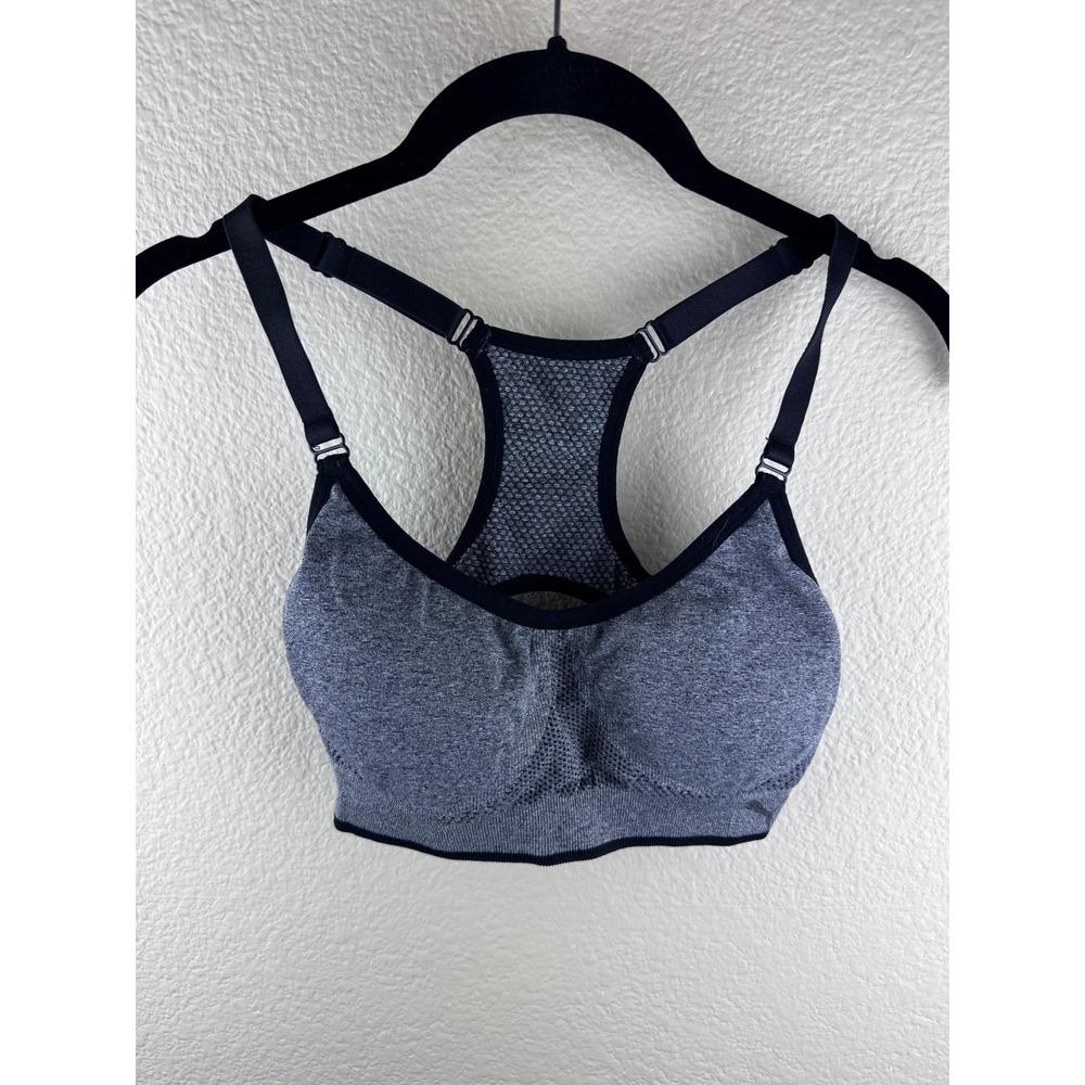 Puma Sports Bra Women Medium Gray‎ Black Seamless Racerback Minimalist Athletic